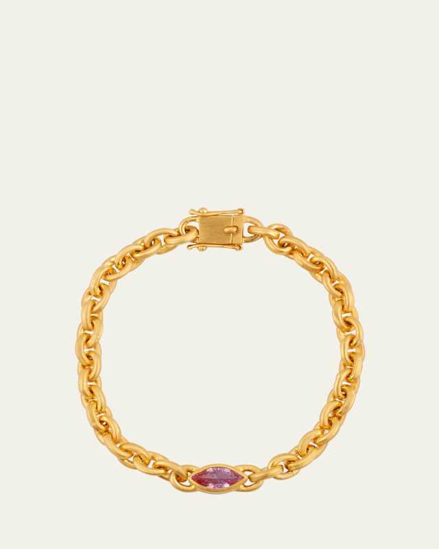 One-Of-A-Kind Marquise Pink Sapphire Chain Bracelet in 18K Yellow Gold, 7"L